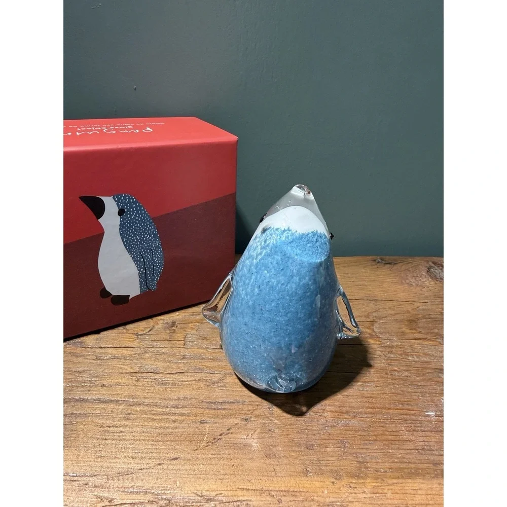 Retired West Elm Hand Blown Art Glass Penguin Figurine Holiday Decor w/ Orig Box